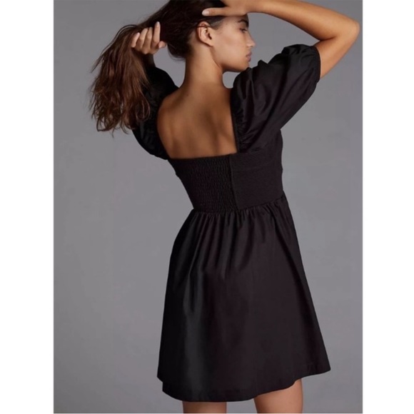 NWT - Anthropologie Black Puffy Sleeve Baby Doll Mini Dress - Size Small - Picture 2 of 8